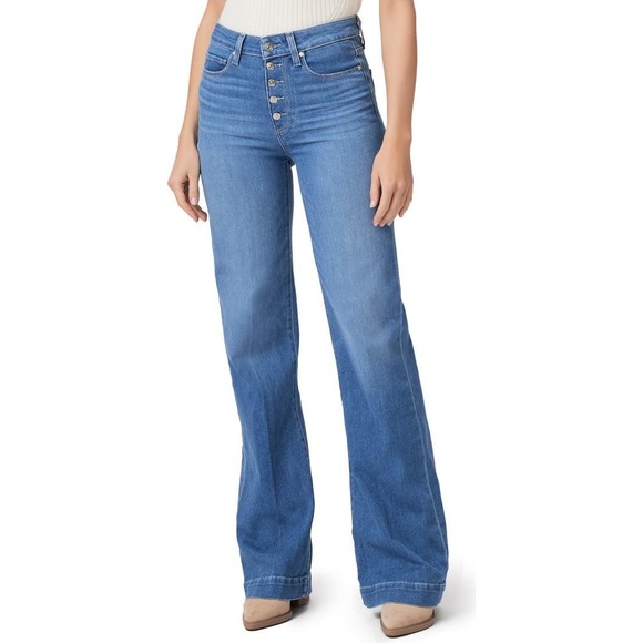 PAIGE Denim - Paige Leenah Slim Wide Leg Jeans Glowing Waves Button Fly 30 NEW High Rise